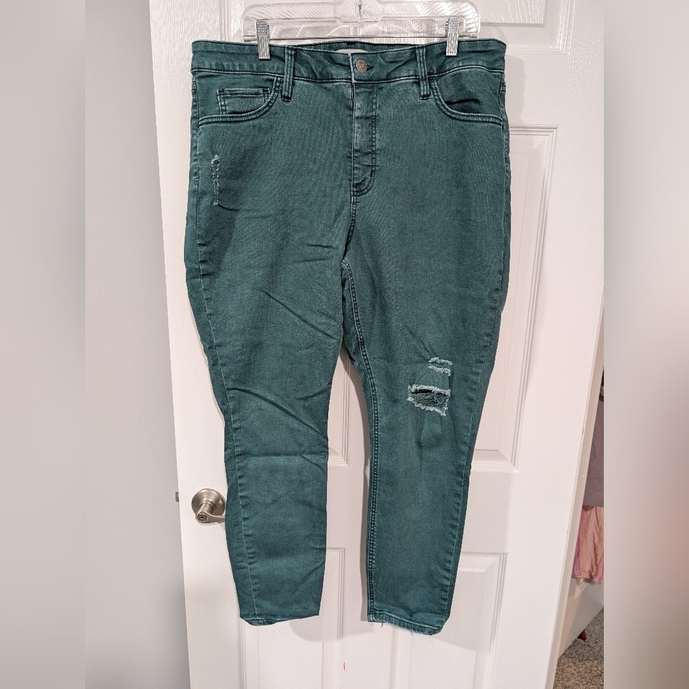 Ava & Viv Teal High Rise Slim No Gap Distressed Skinny Jeans in Size 20W